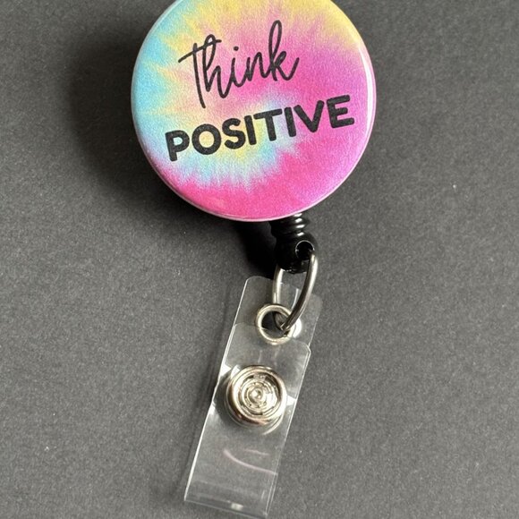 Think Positive Badge Reel - Tie-Dye Retractable ID Holder | Nurse, Teacher Gift - Picture 3 of 3